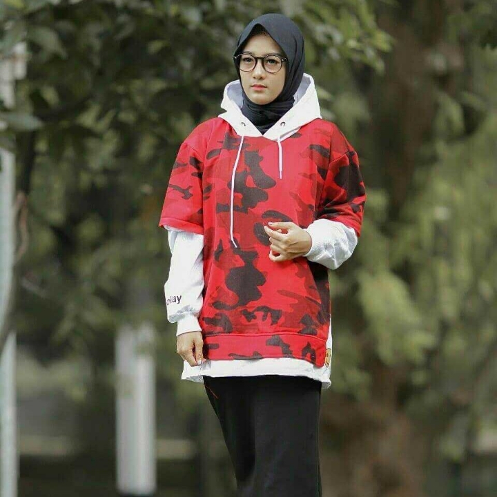 Jaket Hoodie Loreng Merah Pria Wanita - DRB 014 4