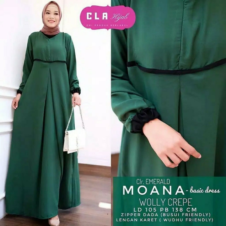 Moana Dress Maxi Baju Gamis Polos Kekinian Bahan Wollycrepe 2