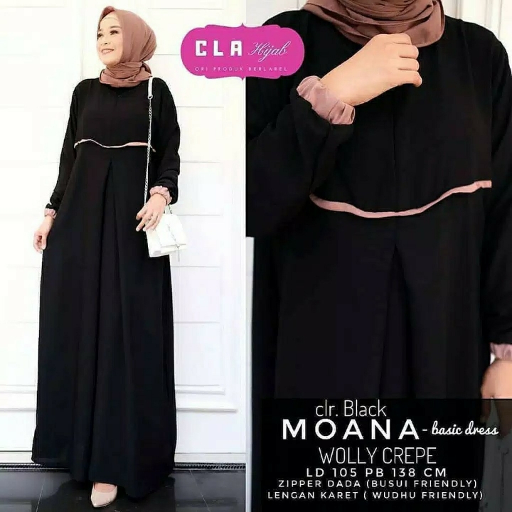 Moana Dress Maxi Baju Gamis Polos Kekinian Bahan Wollycrepe 3