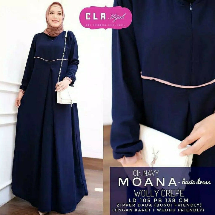 Moana Dress Maxi Baju Gamis Polos Kekinian Bahan Wollycrepe 4