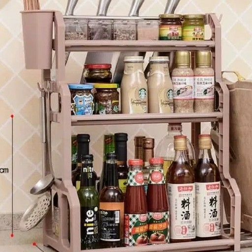 Rak Bumbu Dapur 3 Susun Serbaguna Dengan Gantungan Dan Tempat Sendok 2