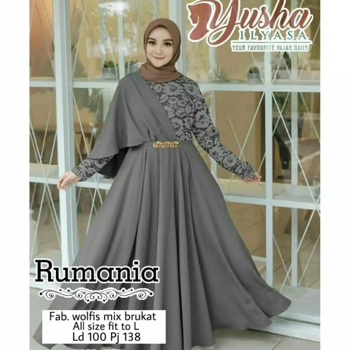 Rumania Gamis Maxi  Dress Brukat  Gaun Muslimah  2