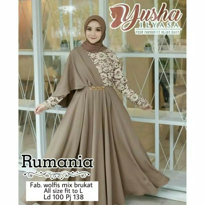 Rumania Gamis Maxi  Dress Brukat  Gaun Muslimah  3