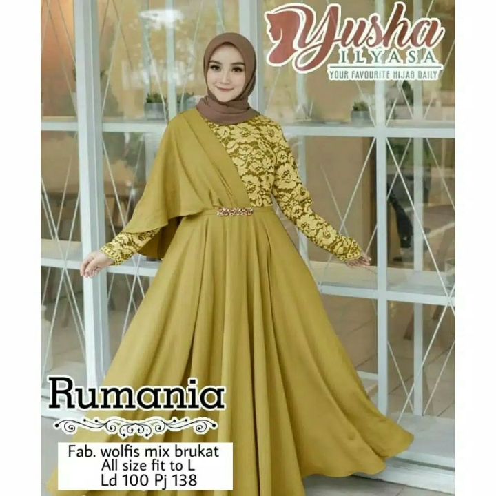 Rumania Gamis Maxi  Dress Brukat  Gaun Muslimah  4