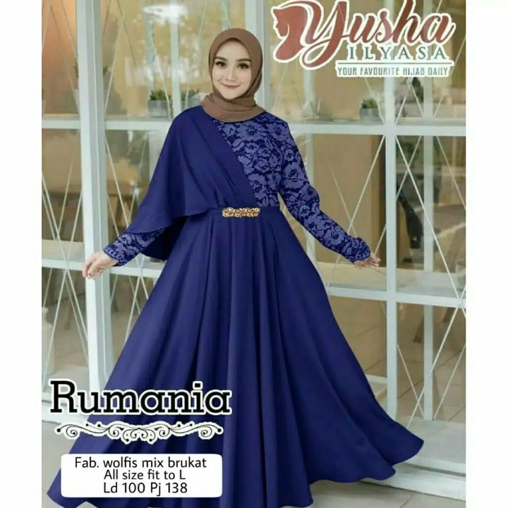 Rumania Gamis Maxi  Dress Brukat  Gaun Muslimah  5