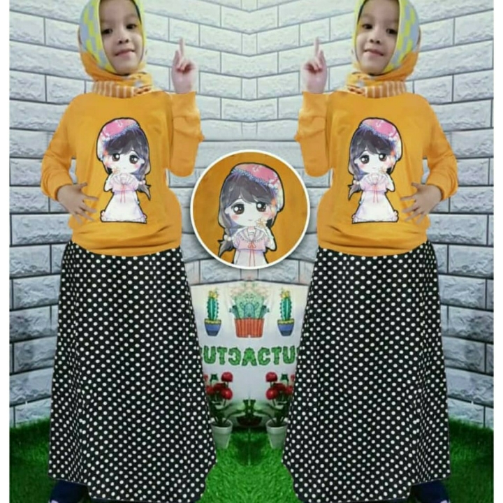 Sakura Kids  Setelan Anak Perempuan  Set Baju Rok Polkadot 2