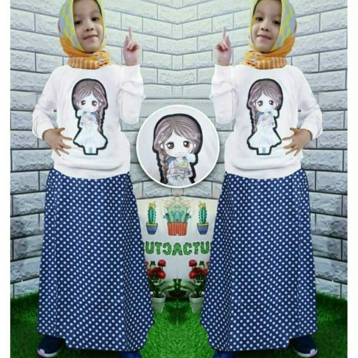 Sakura Kids  Setelan Anak Perempuan  Set Baju Rok Polkadot 5