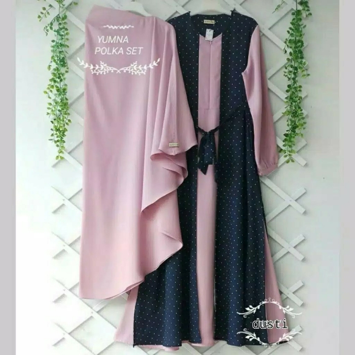 Set Gamis Khimar  Yumna Polka Syari  Gaun Dress Maxi 3