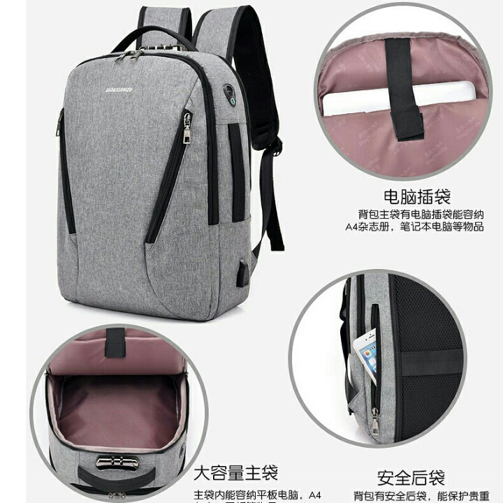 Tas Ransel Laptop Security Lock dengan USB Charger Port OMBG6CBKL D15 3