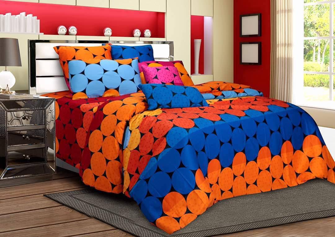 Sprei Motif Minimalis Oranye Biru Merah