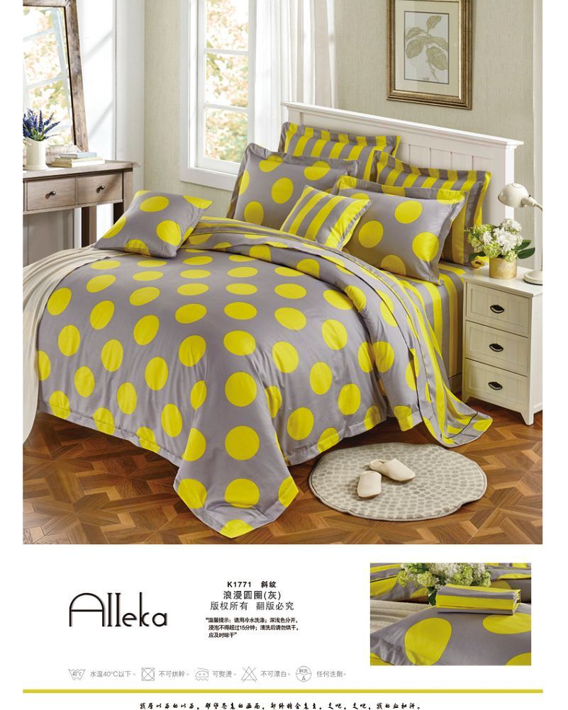 Sprei Motif Polkadot Kuning Abu-abu