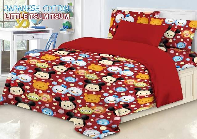 Sprei Motif Tsum Tsum Merah