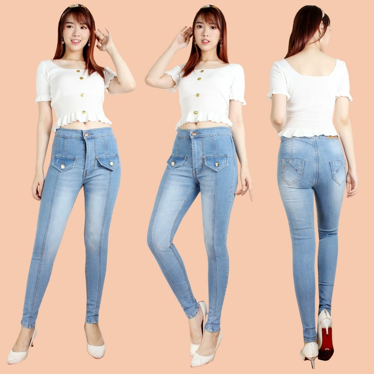 33132 Jeans HW Aksesoris Pocket Depan