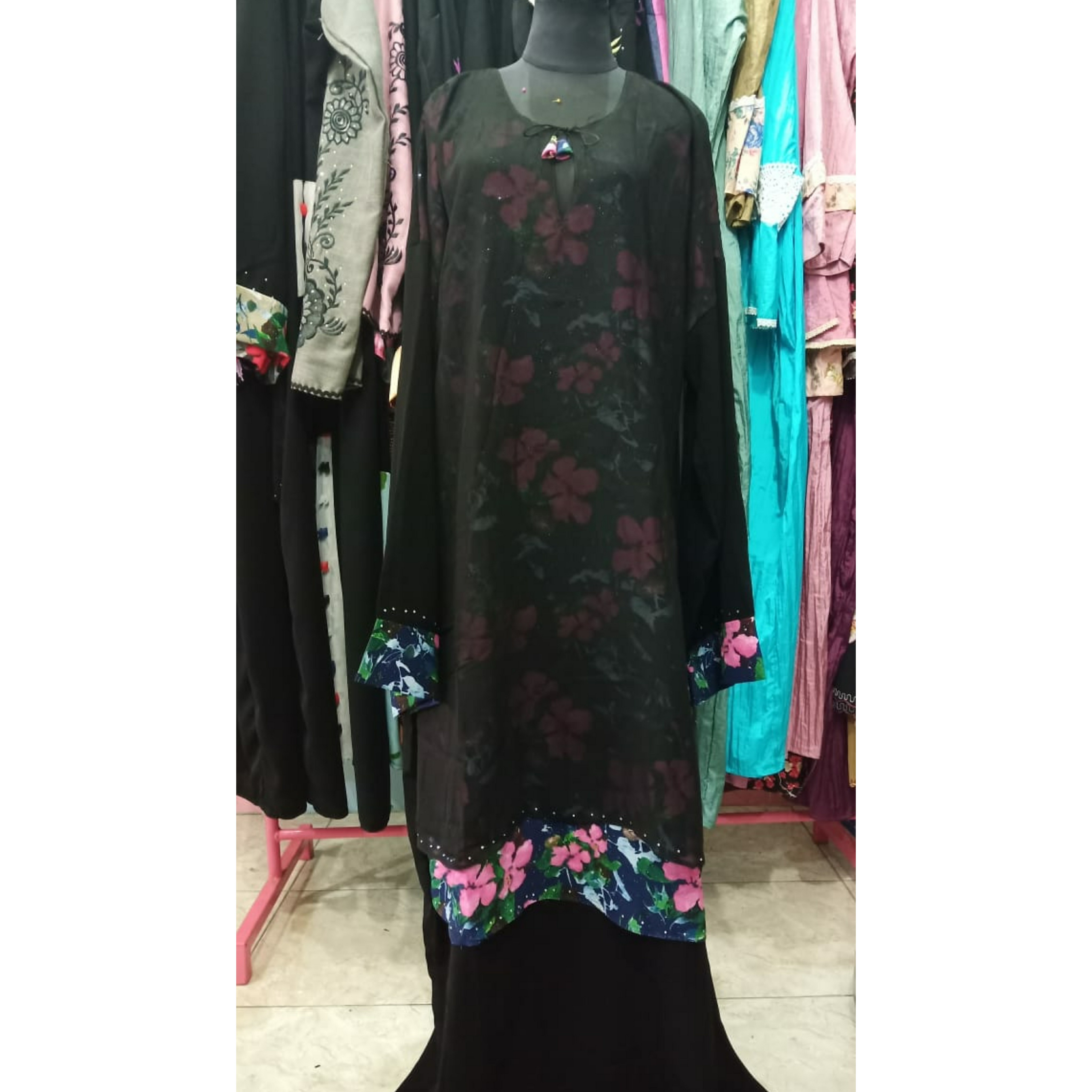 Abaya Mekah Dobel Sifon Bunga