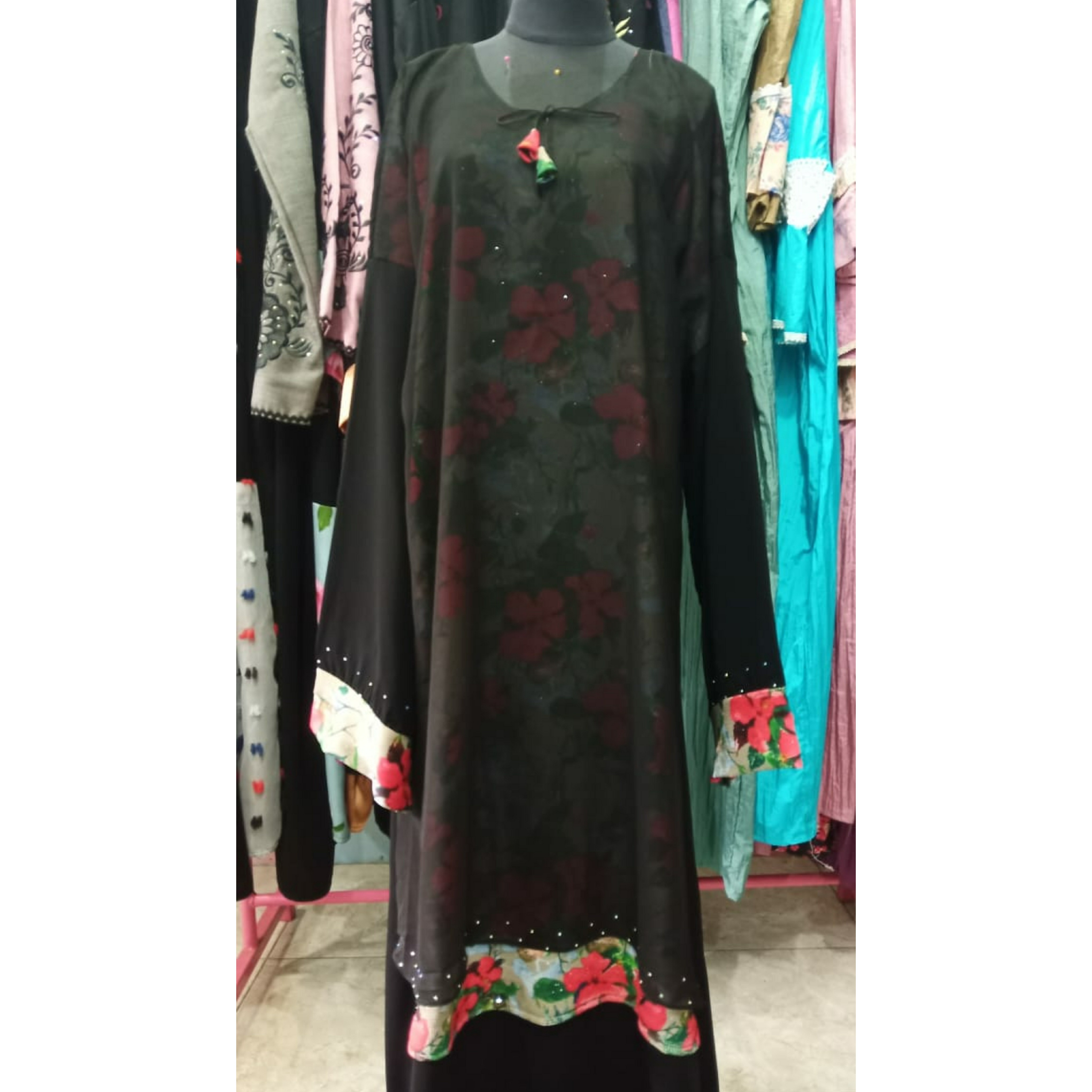 Abaya Mekah Dobel Sifon Bunga 2