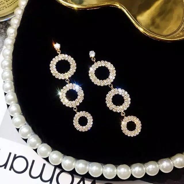 Anting Korea Menjuntai Panjang Elegan Berlian