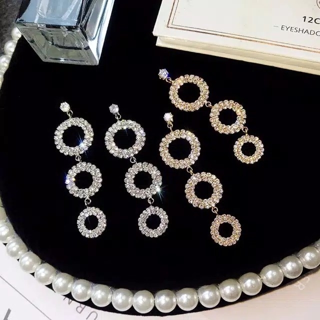 Anting Korea Menjuntai Panjang Elegan Berlian 3