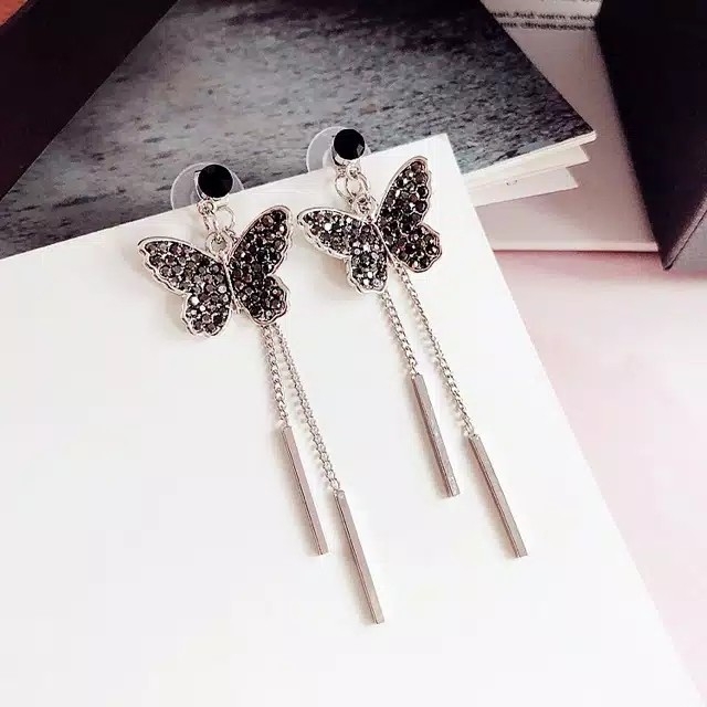Anting Panjang Model Zircon Warna Silver