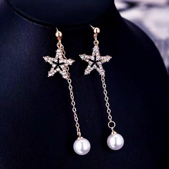Anting Panjang Silver Aksen Bintang dan Mutiara 4