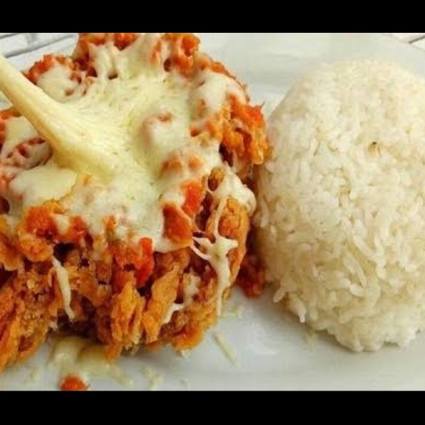 Ayam geprek keju leleh nasi