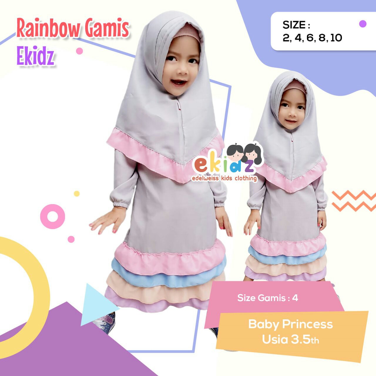 BAJU RAINBOW GAMIS UK 2-4-6-8-10 MERK EKIDS PER UNIT