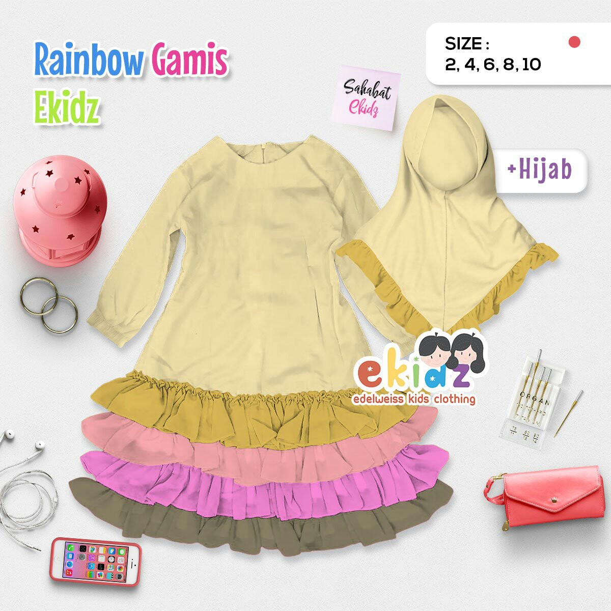 BAJU RAINBOW GAMIS UK 2-4-6-8-10 MERK EKIDS PER UNIT 2