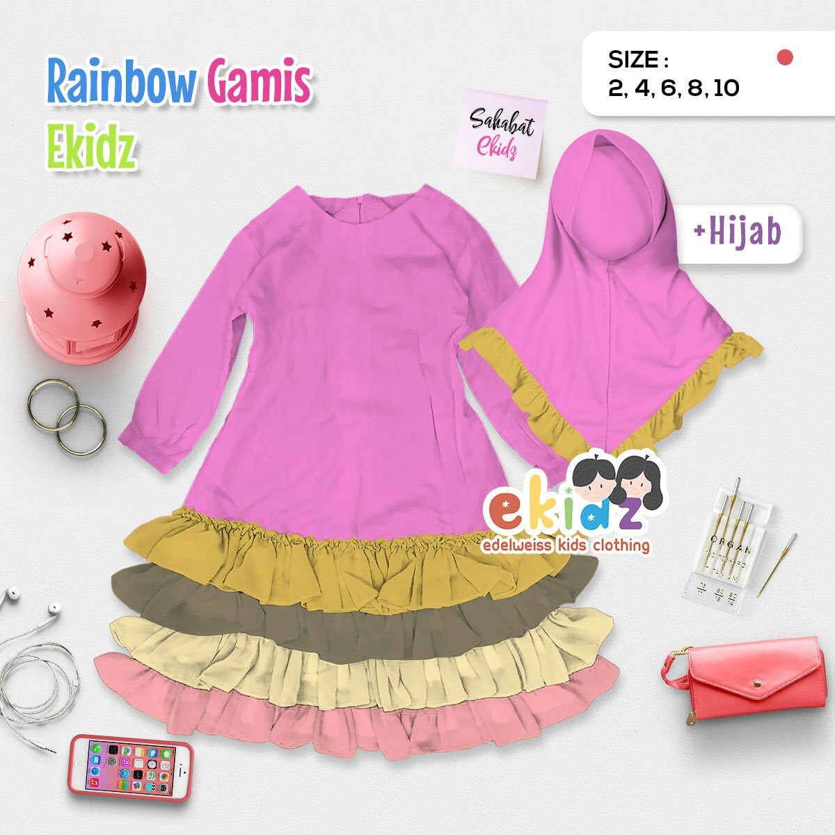 BAJU RAINBOW GAMIS UK 2-4-6-8-10 MERK EKIDS PER UNIT 3