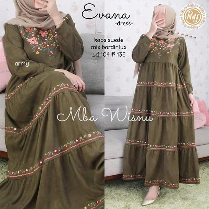 BAJU GAMIS SYAREE BUNGA BORDIR MERK EVANA PER UNIT