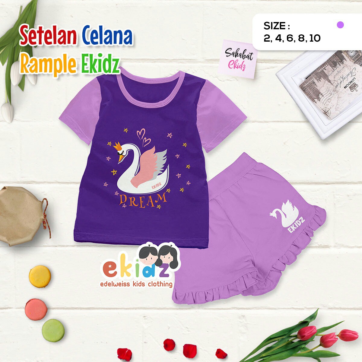 BAJU STELAN CELANA PENDEK UK 2-4-6-8-10 MERK EKIDS PER UNIT