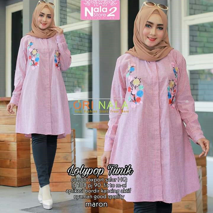 BAJU TUNIK MOTIF BUNGA BORDIR MERK LOLYPOP TUNIK PER UNIT