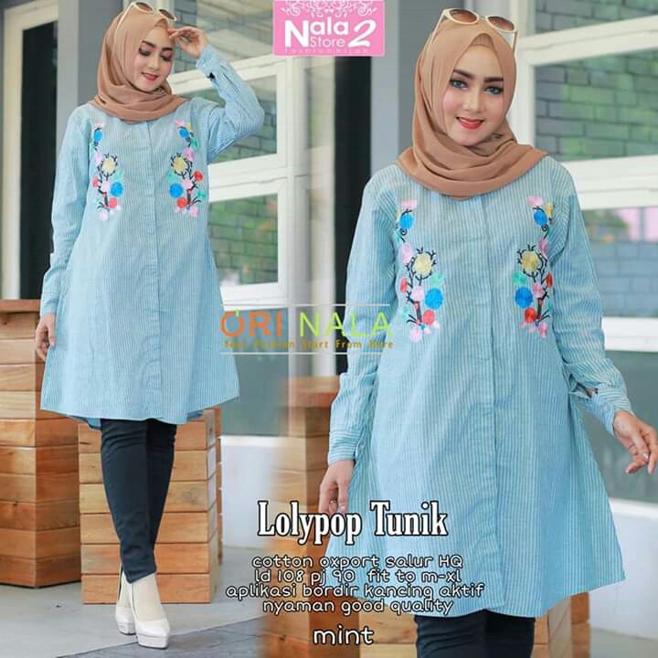 BAJU TUNIK MOTIF BUNGA BORDIR MERK LOLYPOP TUNIK PER UNIT 3