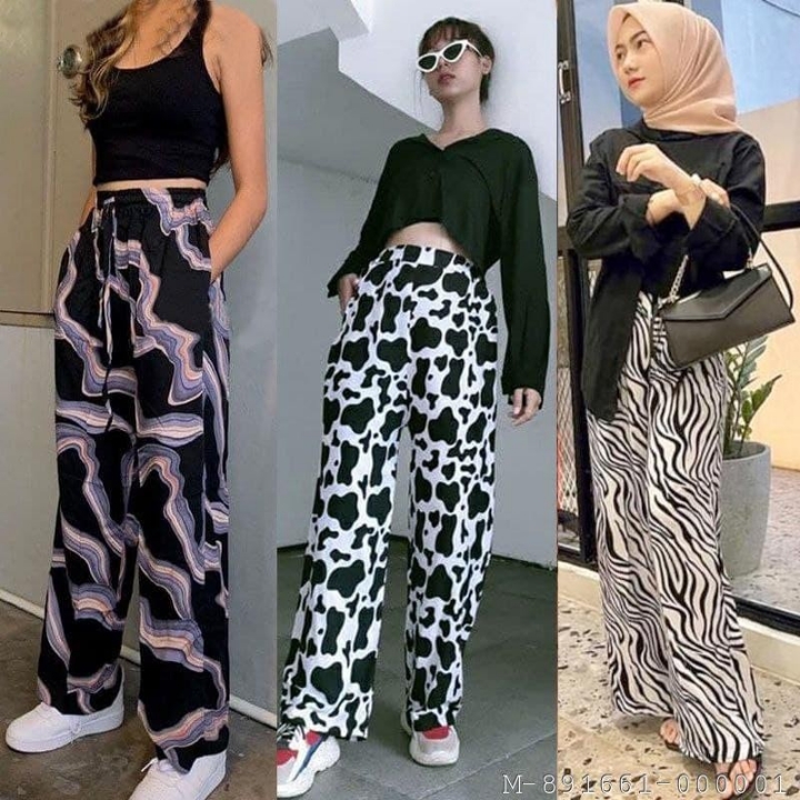 BAWAHAN WANITA CELANA KULOT SAPI ZEBRA BUNGA RAYON  VWYS-058