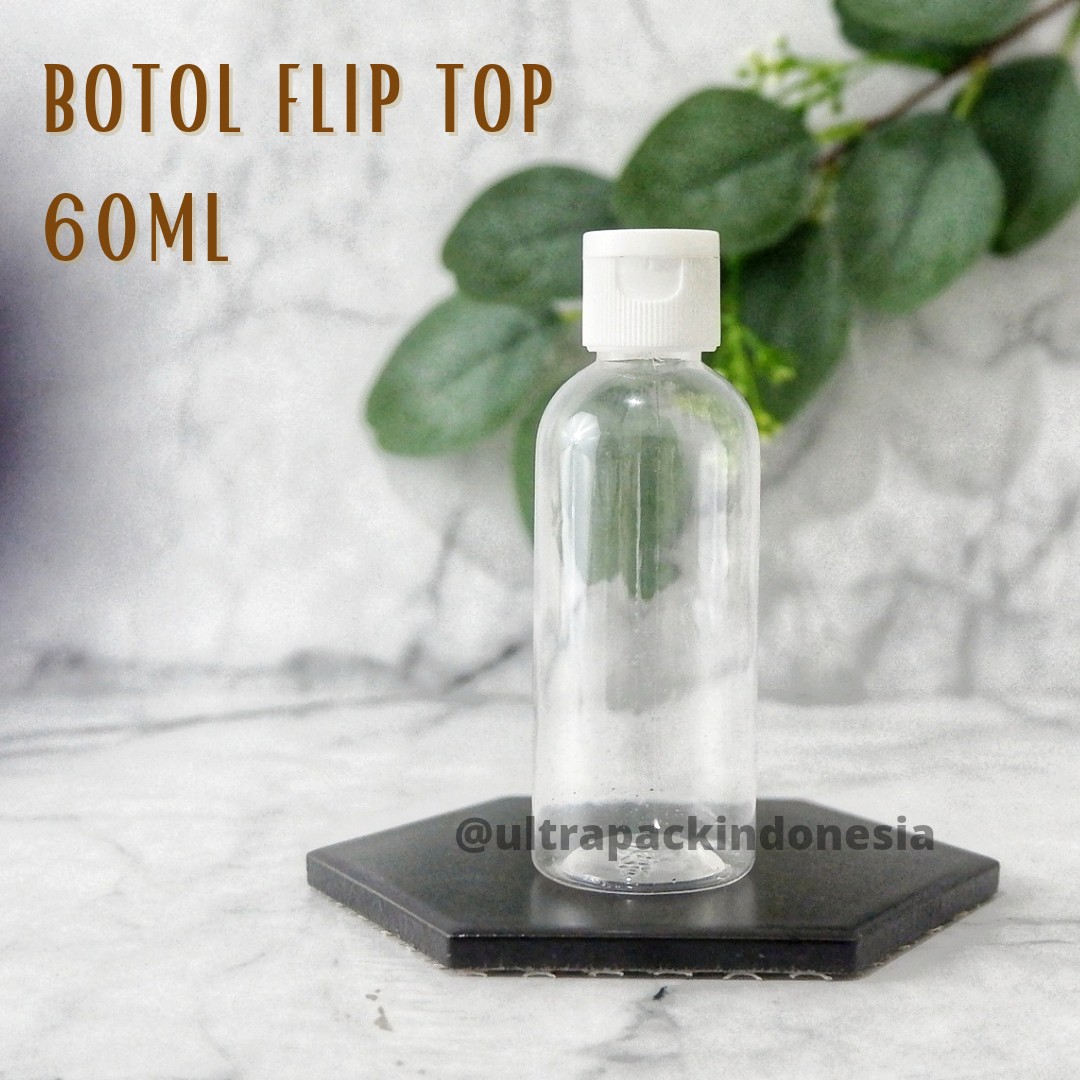 BOTOL PET BR 60ML CLEAR  FLIP TOP PUTIH