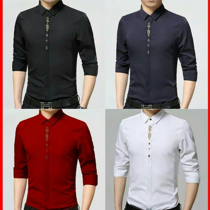 Baju Kemeja Hem Polos Pria Lengan Panjang Formal