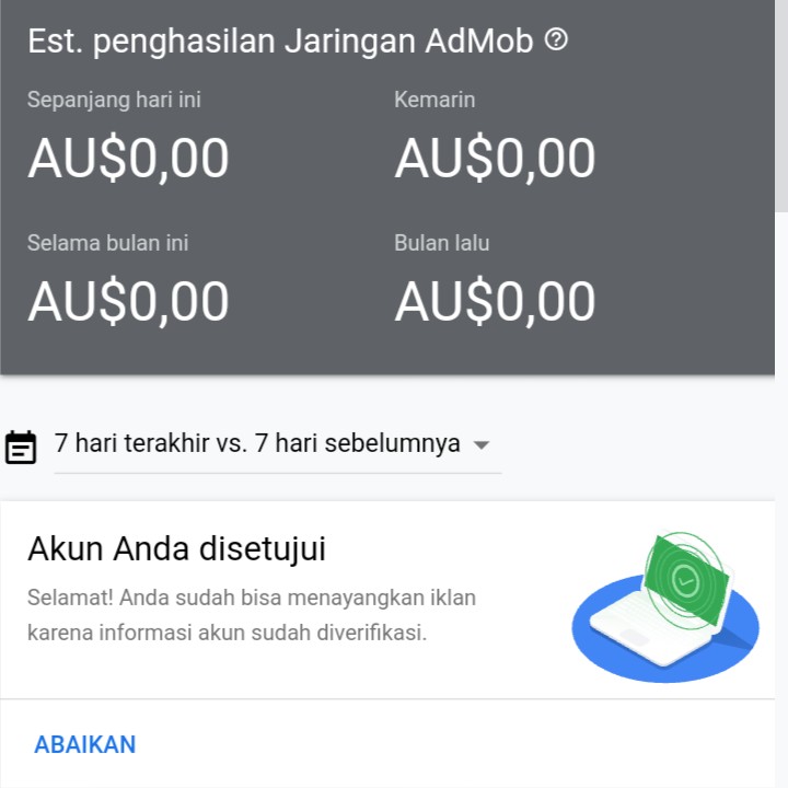 Akun Admob Australia Fresh 2020