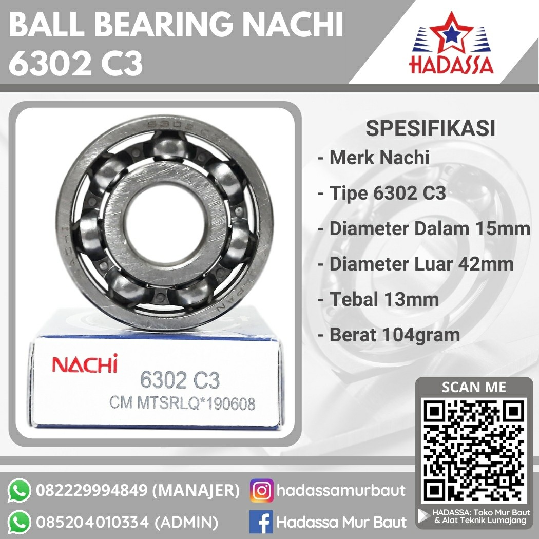 Ball Bearing Nachi 6302 C3
