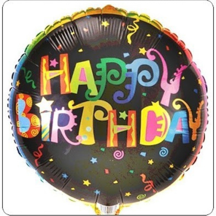Balon Foil Happy Birthday Bulat Hitam Ukuran Sedang