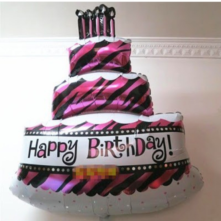 Balon Foil Happy Birthday Cake Jumbo Pink