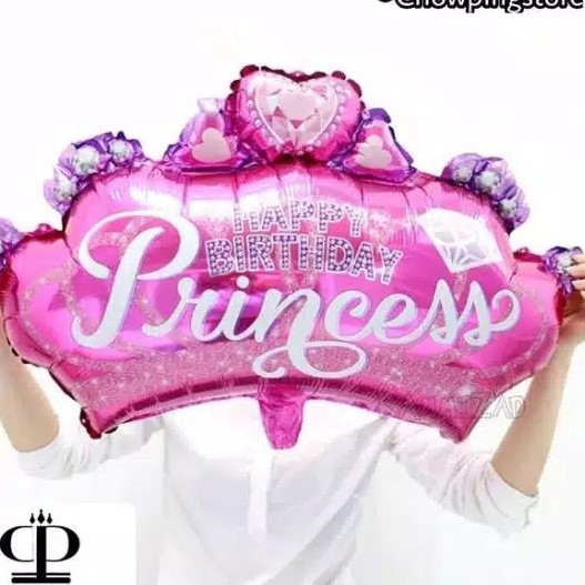 Balon Foil Happy Birthday Princess Jumbo Mahkota Hati