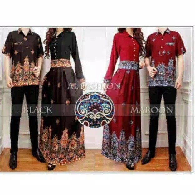 Batik Couple Stelan Anna Hitam Dan Maroon