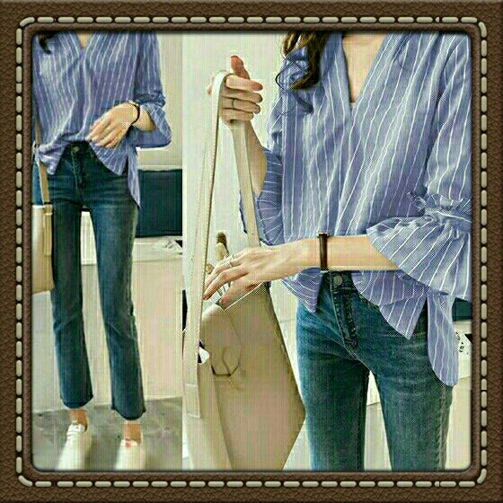 Blouse Stripe Slavina Biru