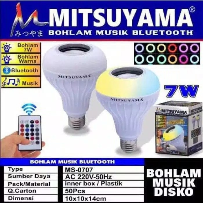Bohlam Lampu LED Musik Bluetooth Speaker Mitsuyama MS-0707Remote