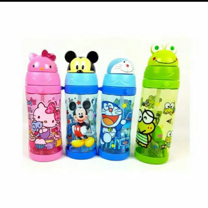 Botol Minum Kepala Karakter Doraemon Hello Kitty Keropi Mickey Mouse B