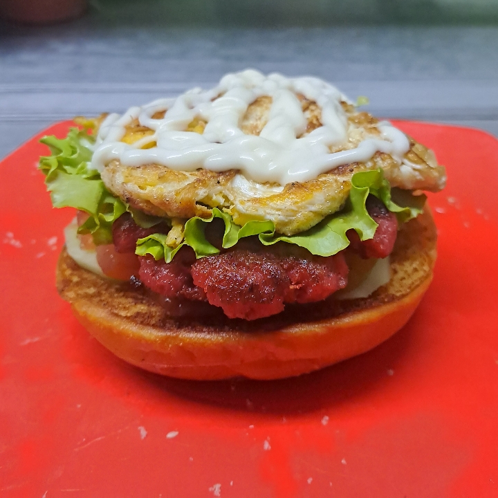 Burger Dobble Daging - Telur Goreng