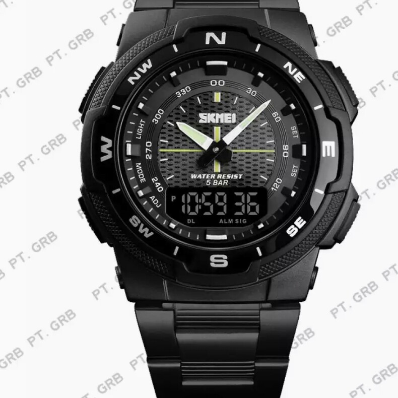 C3-- JAM TANGAN PRIA ANALOG SKMEI 1370 BLACK WATER RESISTANT MERK - PE