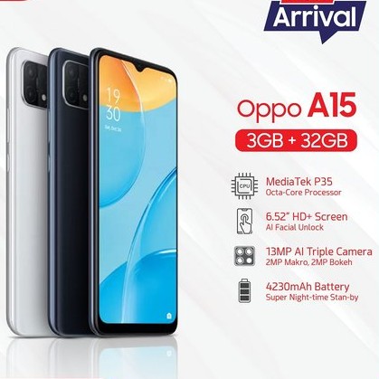 C6-- OPPO A15 RAM 3 GB ROM 32 GB MERK  PER UNIT