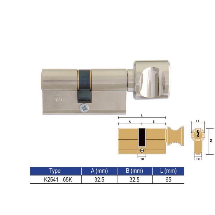 CYLINDER K2541-65K US14 BRASS