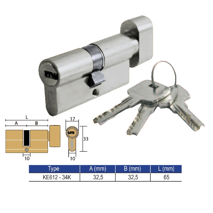 CYLINDER KE612-34K US14 BRASS