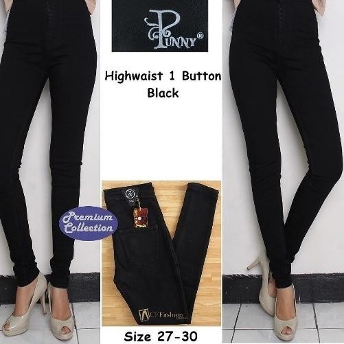 Celana High Waist Basic Hw Jeans Denim Hitam