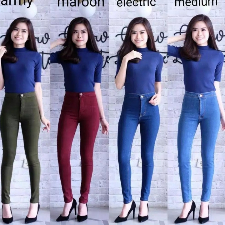 Celana Jeans High Waist Pants Bahan Soft Jeans